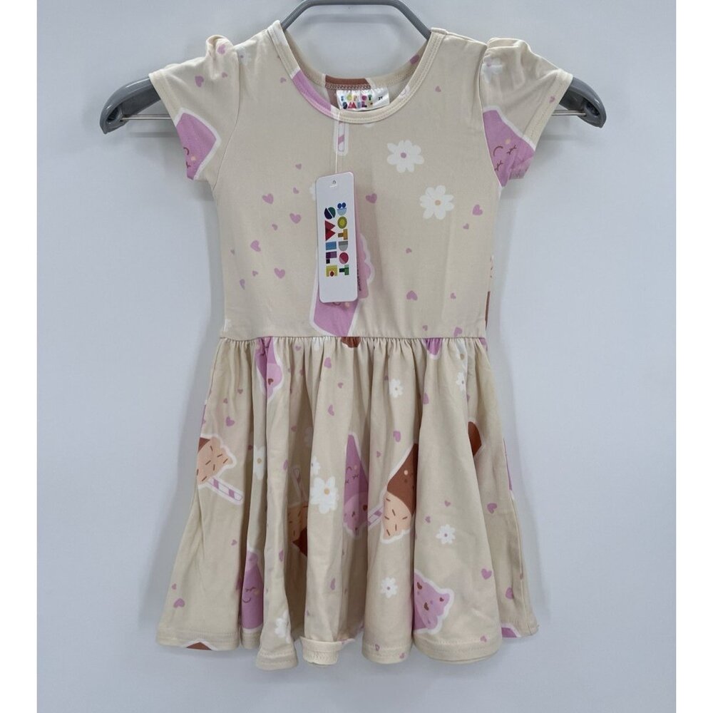 Dot Dot Smile Girl's Cap Sleeve Dress sz 2T Short Sleeve Milkshake Print